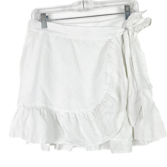 Aerie Linen Blend Ruffle Wrap Mini Skirt White Size  XS - Picture 3 of 4